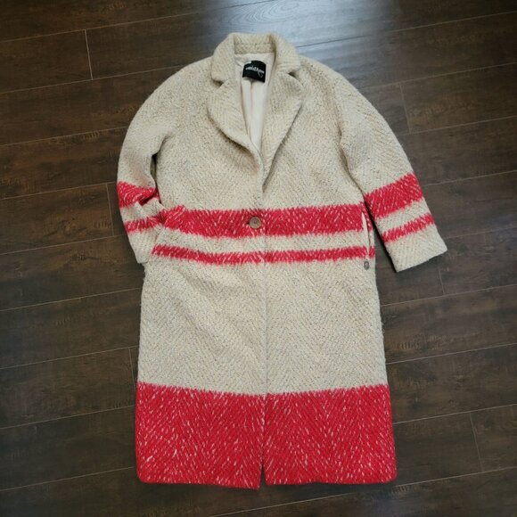 Ottod'Ame Red Stripe Blanket Coat Womens 6 Cozy Wool Vintage Winter Old Money - Picture 2 of 8